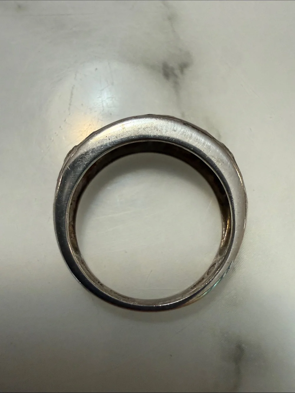Silver and red enamel ring with CZ starbursts, size 7